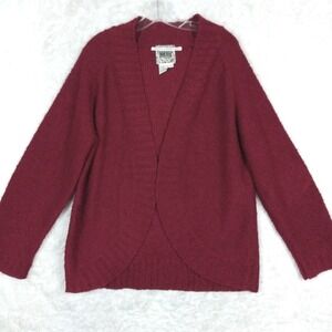 Vtg Curio‎ Womens Sweater Cardigan Wool Blend Red Open Front Knit Round Plus 2X